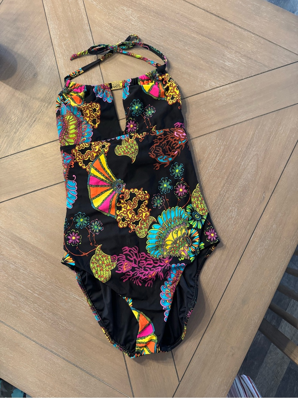 Trina Turk Black One-Piece Swimsuit with Neon Floral Paisley Print - Picture 2 of 10